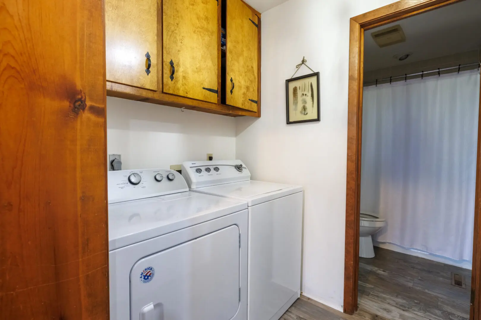 A vacation rental with a laundry room equipped with a washer and dryer.